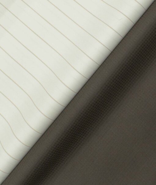 Combo of Unstitched Mafatlal Cream Poly Cotton Shirt Fabric and Raymond Brown Polyester Viscose Trouser Fabric