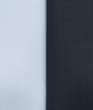 Combo of Unstitched Mafatlal Sky Blue Poly Cotton Shirt Fabric and Raymond Dark Blue Polyester Viscose Trouser Fabric