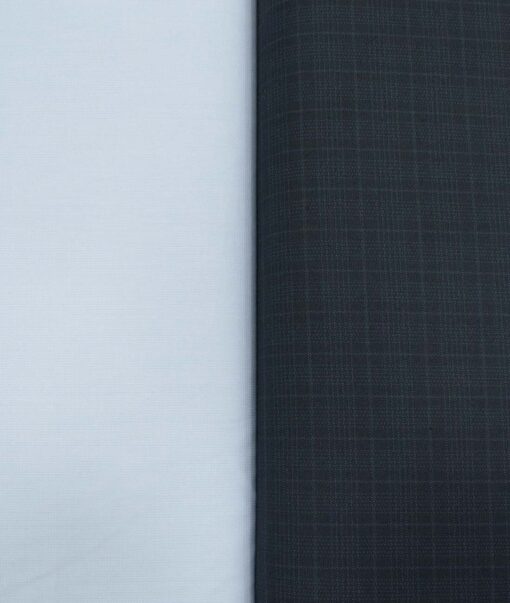Combo of Unstitched Mafatlal Sky Blue Poly Cotton Shirt Fabric and Raymond Dark Blue Polyester Viscose Trouser Fabric
