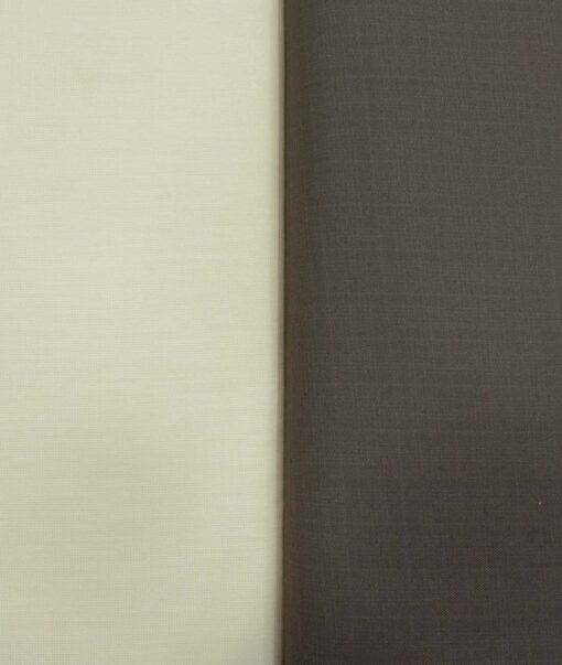 Combo of Unstitched Mafatlal Beige Poly Cotton Shirt Fabric and Raymond Brown Polyester Viscose Trouser Fabric