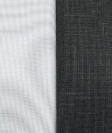 Combo of Unstitched Cotton Fusion White & Grey Poly Cotton Shirt Fabric and Raymond Black Polyester Viscose Trouser Fabric