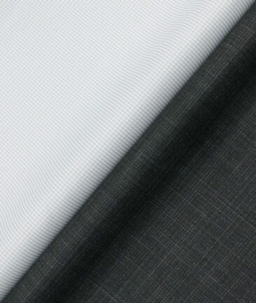 Combo of Unstitched Cotton Fusion White & Grey Poly Cotton Shirt Fabric and Raymond Black Polyester Viscose Trouser Fabric