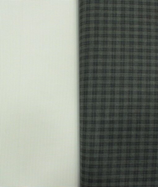 Combo of Unstitched Cotton Fusion White & Green Poly Cotton Shirt Fabric and Raymond Green Polyester Viscose Trouser Fabric