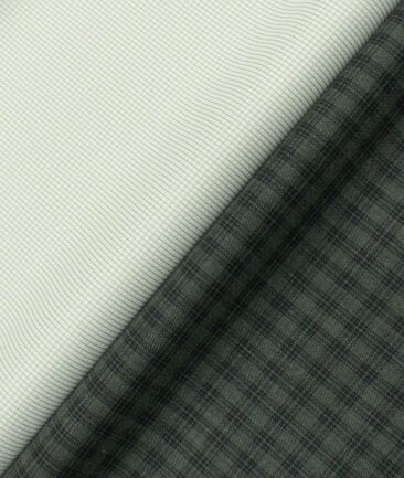 Combo of Unstitched Cotton Fusion White & Green Poly Cotton Shirt Fabric and Raymond Green Polyester Viscose Trouser Fabric