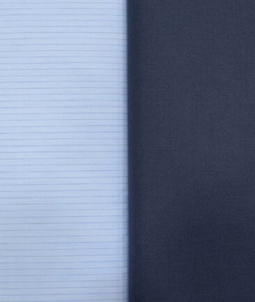 Combo of Unstitched Cotton Fusion Sky Blue Poly Cotton Shirt Fabric and Raymond Dark Blue Polyester Viscose Trouser Fabric