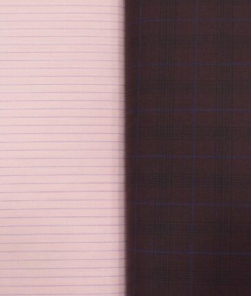 Combo of Unstitched Cotton Fusion Pink Poly Cotton Shirt Fabric and Raymond Dark Wine Polyester Viscose Trouser Fabric