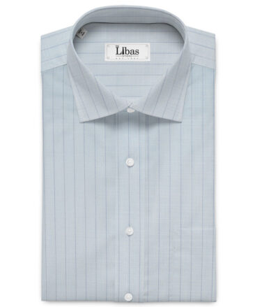 Mafatlal Men's Poly Cotton Striped 2.25 Meter Unstitched Shirting Fabric (Sky Blue)