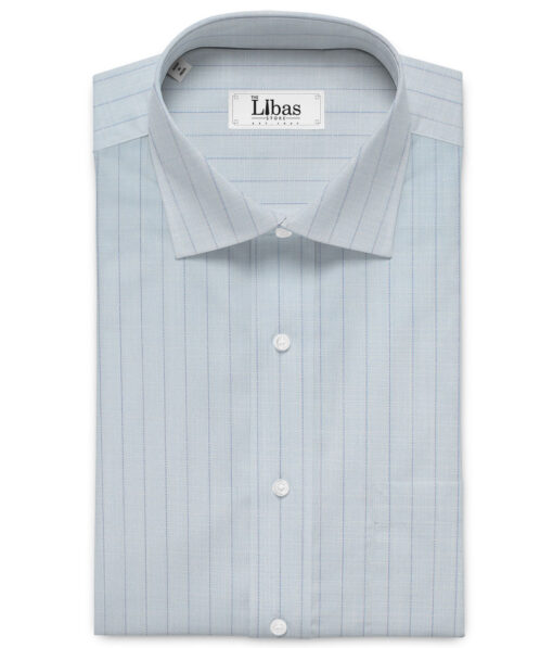 Mafatlal Men's Poly Cotton Striped 2.25 Meter Unstitched Shirting Fabric (Sky Blue)