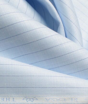 Mafatlal Men's Poly Cotton Striped 2.25 Meter Unstitched Shirting Fabric (Sky Blue)