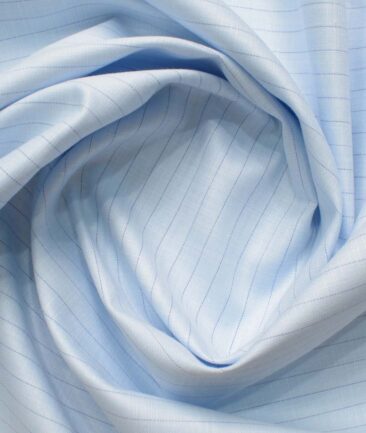 Mafatlal Men's Poly Cotton Striped 2.25 Meter Unstitched Shirting Fabric (Sky Blue)