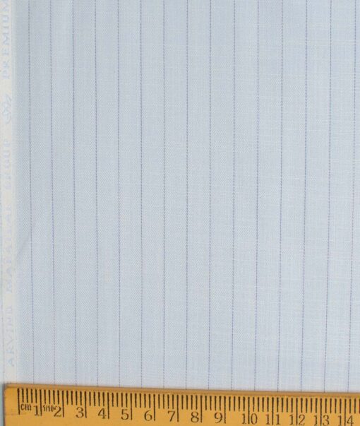 Mafatlal Men's Poly Cotton Striped 2.25 Meter Unstitched Shirting Fabric (Sky Blue)