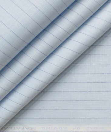 Mafatlal Men's Poly Cotton Striped 2.25 Meter Unstitched Shirting Fabric (Sky Blue)