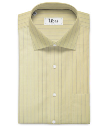 Mafatlal Men's Poly Cotton Striped 2.25 Meter Unstitched Shirting Fabric (Yellow)