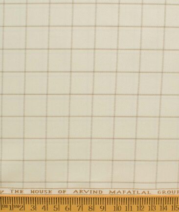 Mafatlal Men's Poly Cotton Checks 2.25 Meter Unstitched Shirting Fabric (Cream)
