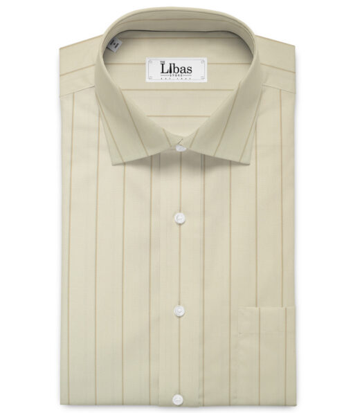 Mafatlal Men's Poly Cotton Striped 2.25 Meter Unstitched Shirting Fabric (Cream)