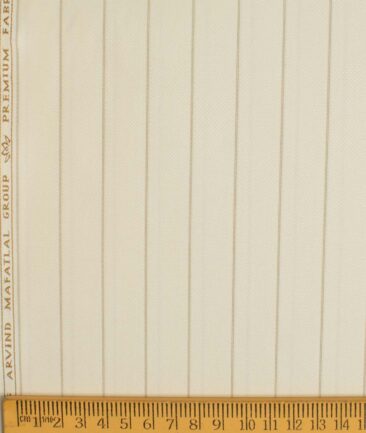 Mafatlal Men's Poly Cotton Striped 2.25 Meter Unstitched Shirting Fabric (Cream)