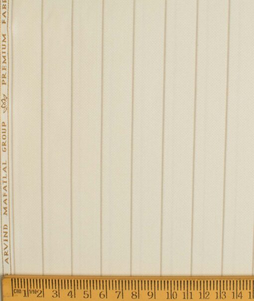 Mafatlal Men's Poly Cotton Striped 2.25 Meter Unstitched Shirting Fabric (Cream)