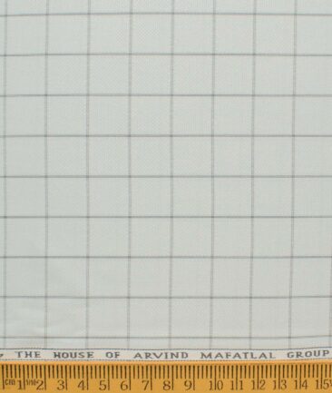 Mafatlal Men's Poly Cotton Checks 2.25 Meter Unstitched Shirting Fabric (Light Grey)
