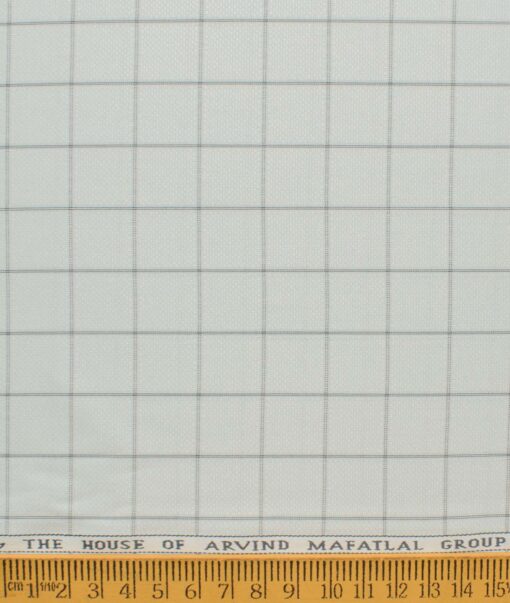 Mafatlal Men's Poly Cotton Checks 2.25 Meter Unstitched Shirting Fabric (Light Grey)