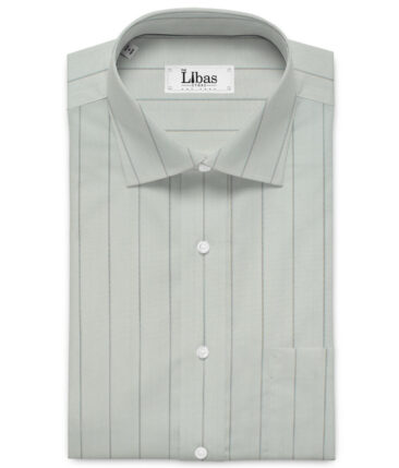 Mafatlal Men's Poly Cotton Striped 2.25 Meter Unstitched Shirting Fabric (Light Grey)
