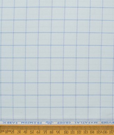 Mafatlal Men's Poly Cotton Checks 2.25 Meter Unstitched Shirting Fabric (Sky Blue)