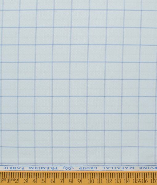 Mafatlal Men's Poly Cotton Checks 2.25 Meter Unstitched Shirting Fabric (Sky Blue)