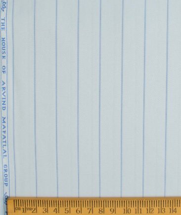 Mafatlal Men's Poly Cotton Striped 2.25 Meter Unstitched Shirting Fabric (Sky Blue)