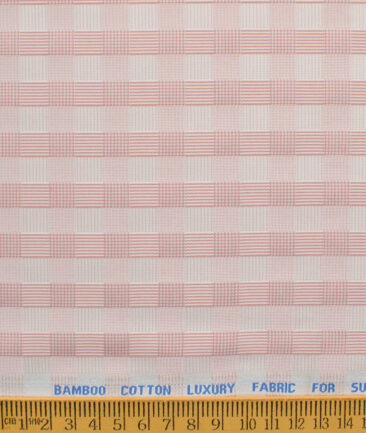 Nemesis Men's Bamboo Wrinkle Resistant Cotton Checks 2.25 Meter Unstitched Shirting Fabric (Pink)