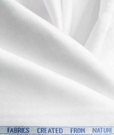 Nemesis Men's Bamboo Wrinkle Resistant Cotton Self Design 2.25 Meter Unstitched Shirting Fabric (White)