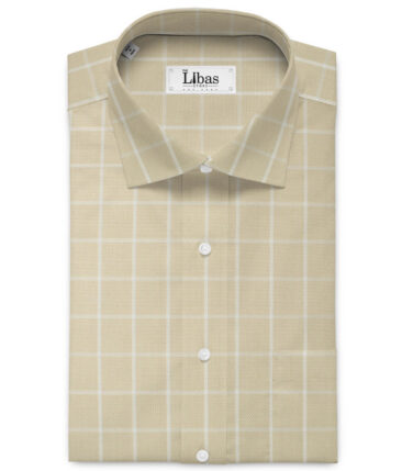Siyaram's Men's Bamboo Wrinkle Resistant Checks 2.25 Meter Unstitched Shirting Fabric (Beige)