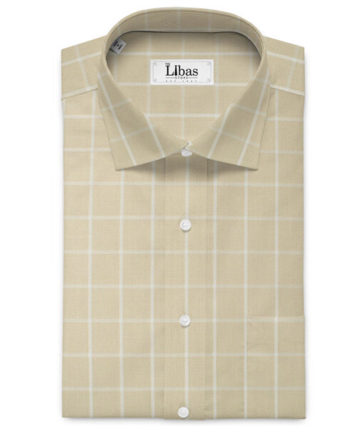 Siyaram's Men's Bamboo Wrinkle Resistant Checks 2.25 Meter Unstitched Shirting Fabric (Beige)