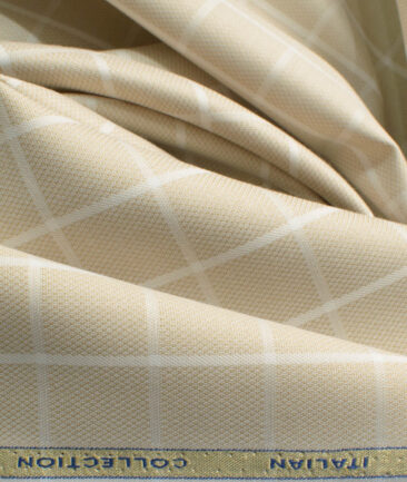 Siyaram's Men's Bamboo Wrinkle Resistant Checks 2.25 Meter Unstitched Shirting Fabric (Beige)