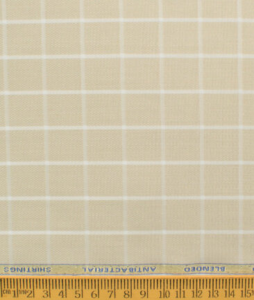 Siyaram's Men's Bamboo Wrinkle Resistant Checks 2.25 Meter Unstitched Shirting Fabric (Beige)