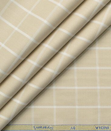 Siyaram's Men's Bamboo Wrinkle Resistant Checks 2.25 Meter Unstitched Shirting Fabric (Beige)