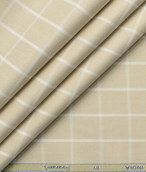 Siyaram's Men's Bamboo Wrinkle Resistant Checks 2.25 Meter Unstitched Shirting Fabric (Beige)