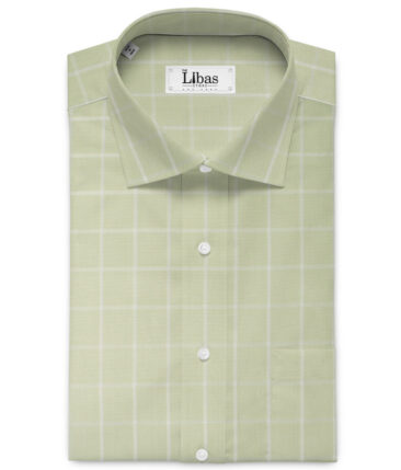 Siyaram's Men's Bamboo Wrinkle Resistant Checks 2.25 Meter Unstitched Shirting Fabric (Light Green)