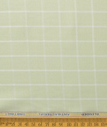 Siyaram's Men's Bamboo Wrinkle Resistant Checks 2.25 Meter Unstitched Shirting Fabric (Light Green)