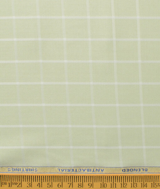 Siyaram's Men's Bamboo Wrinkle Resistant Checks 2.25 Meter Unstitched Shirting Fabric (Light Green)