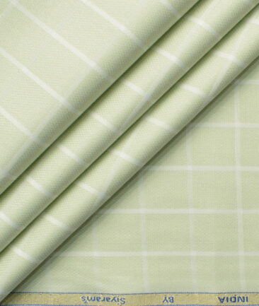 Siyaram's Men's Bamboo Wrinkle Resistant Checks 2.25 Meter Unstitched Shirting Fabric (Light Green)