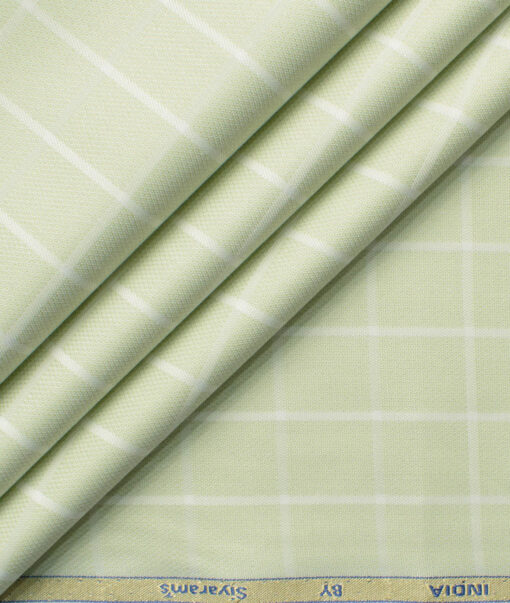 Siyaram's Men's Bamboo Wrinkle Resistant Checks 2.25 Meter Unstitched Shirting Fabric (Light Green)