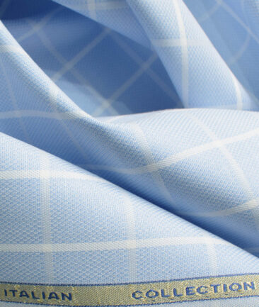 Siyaram's Men's Bamboo Wrinkle Resistant Checks 2.25 Meter Unstitched Shirting Fabric (Sky Blue)
