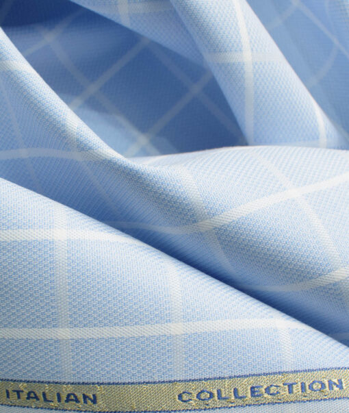 Siyaram's Men's Bamboo Wrinkle Resistant Checks 2.25 Meter Unstitched Shirting Fabric (Sky Blue)