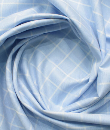 Siyaram's Men's Bamboo Wrinkle Resistant Checks 2.25 Meter Unstitched Shirting Fabric (Sky Blue)
