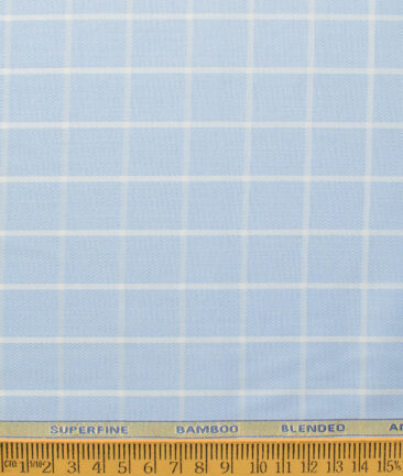Siyaram's Men's Bamboo Wrinkle Resistant Checks 2.25 Meter Unstitched Shirting Fabric (Sky Blue)