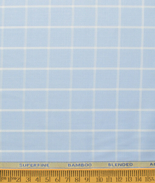 Siyaram's Men's Bamboo Wrinkle Resistant Checks 2.25 Meter Unstitched Shirting Fabric (Sky Blue)