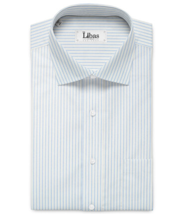 Siyaram's Men's Bamboo Wrinkle Resistant Striped 2.25 Meter Unstitched Shirting Fabric (White & Blue)