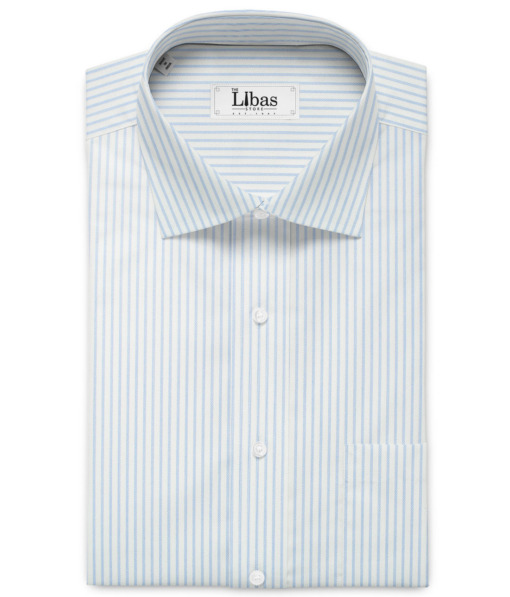 Siyaram's Men's Bamboo Wrinkle Resistant Striped 2.25 Meter Unstitched Shirting Fabric (White & Blue)