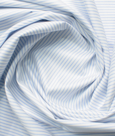 Siyaram's Men's Bamboo Wrinkle Resistant Striped 2.25 Meter Unstitched Shirting Fabric (White & Blue)