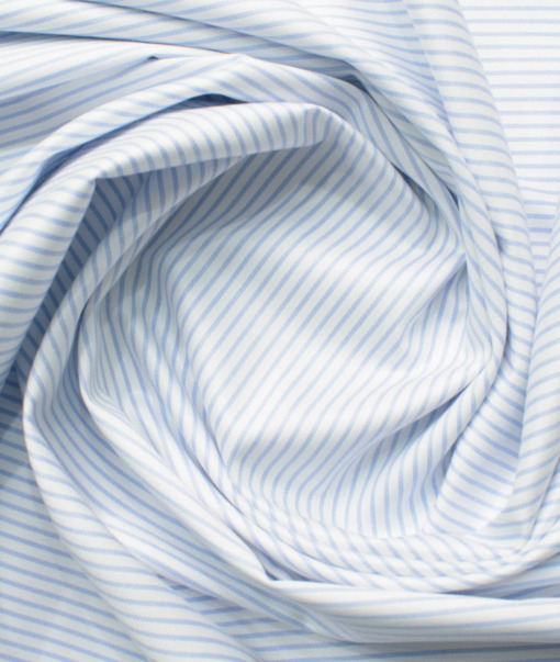 Siyaram's Men's Bamboo Wrinkle Resistant Striped 2.25 Meter Unstitched Shirting Fabric (White & Blue)