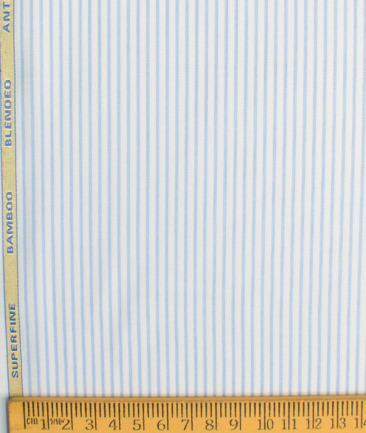 Siyaram's Men's Bamboo Wrinkle Resistant Striped 2.25 Meter Unstitched Shirting Fabric (White & Blue)